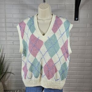 Vintage Carriage Court Cream Argyle Knit Sweater Vest Extra Large